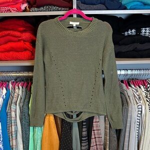 Don’t Ask Why olive long sleeve back cut out crew neck sweater size S